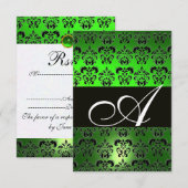 EMERALD GREEN SCHWARZ-WEISS DAMASK MONOGRAM UAWG RSVP KARTE (Vorne/Hinten)