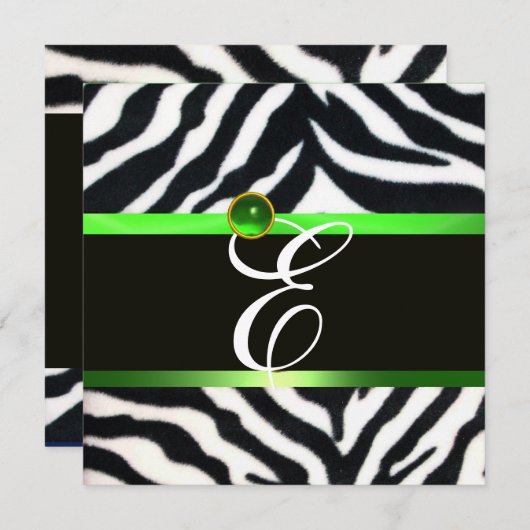 EMERALD GREEN SCHWARZ-WEISS ZEBRA FUR MONOGRAMM EINLADUNG (Vorne/Hinten)