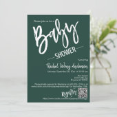 Emerald Green Script Baby Dusche QR Code Foto Einladung (Stehend Vorderseite)