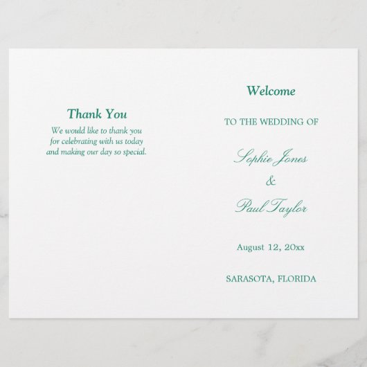 Emerald Green Script Bi-Fold Wedding Program (Vorderseite)