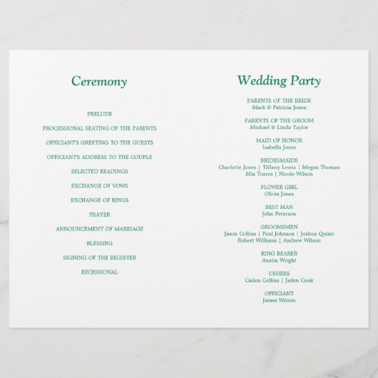 Emerald Green Script Bi-Fold Wedding Program (Rückseite)
