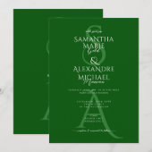 Emerald Green Script Contemporary Monogram Wedding Einladung (Vorne/Hinten)
