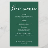 Emerald Green Script Forest Wedding Bar Menu (Vorderseite)