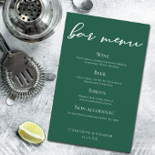 Emerald Green Script Forest Wedding Bar Menu