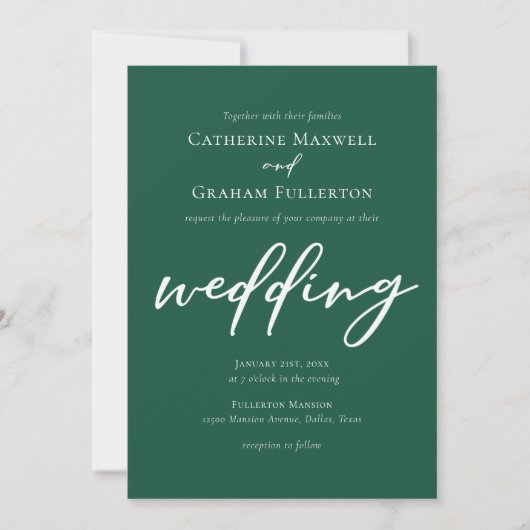 Emerald Green Script Forest Wedding Einladung (Vorderseite)