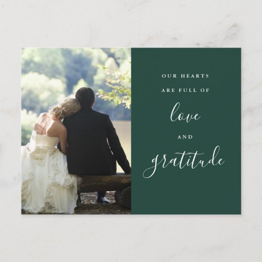 Emerald Green Script Foto Wedding Vielen Dank Postkarte (Vorderseite)