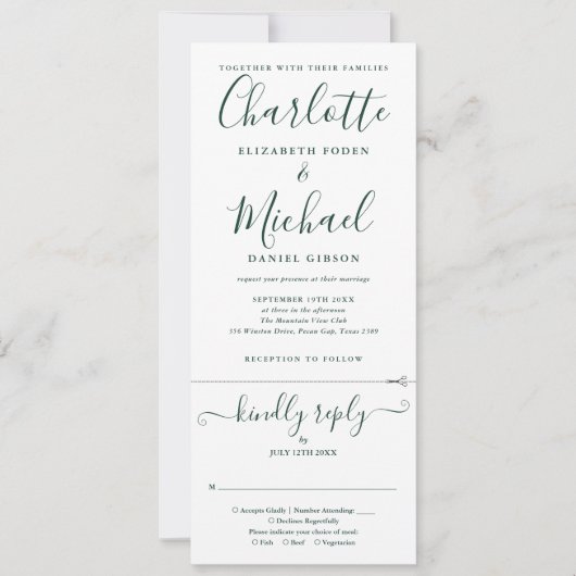 Emerald Green Script in einer Hochzeit Einladung (Vorderseite)