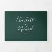 Emerald Green Script Minimalistisch Foto Wedding Dreifach Gefaltete Einladung (Cover)