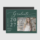 Emerald Green Script School Graduate Foto Magnet (Vorne/Hinten)