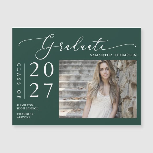 Emerald Green Script School Graduate Foto Magnet (Vorderseite)