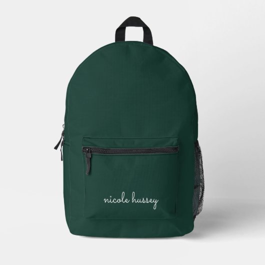 Emerald Green Script | Stilvolle Monogram Modern Bedruckter Rucksack (Vorderseite)