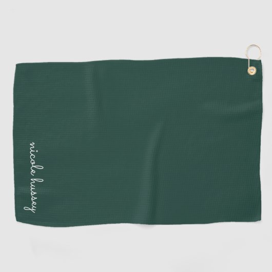 Emerald Green Script | Stilvolle Monogram Modern Golfhandtuch (Horizontal)