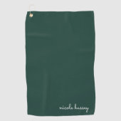 Emerald Green Script | Stilvolle Monogram Modern Golfhandtuch (Vorderseite)