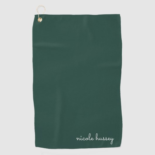 Emerald Green Script | Stilvolle Monogram Modern Golfhandtuch (Vorderseite)