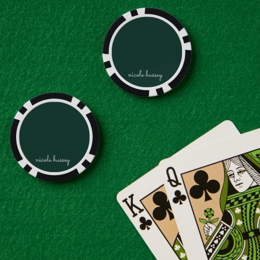 Emerald Green Script | Stilvolle Monogram Modern Pokerchips (Pokertisch (doppelt))