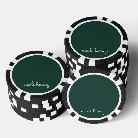 Emerald Green Script | Stilvolle Monogram Modern Pokerchips (Stapel)