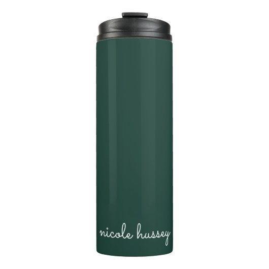Emerald Green Script | Stilvolle Monogram Modern Thermosbecher (Vorderseite)