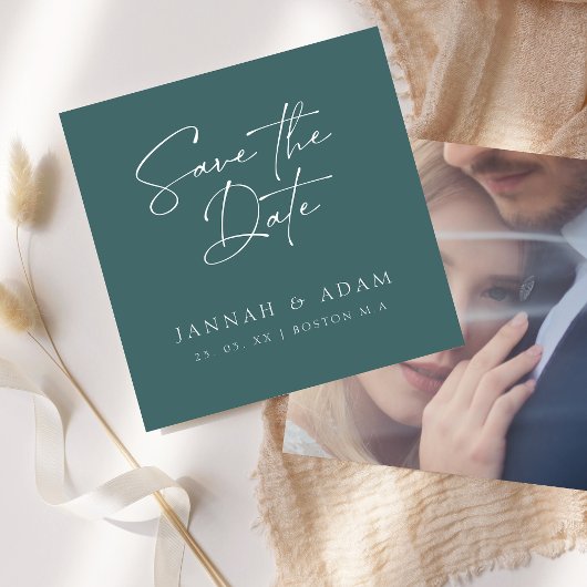 Emerald Green Script Typografy Foto Wedding Save The Date