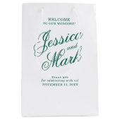 Emerald Green Script Typografy Wedding Willkommen Mittlere Geschenktüte (Vorderseite)