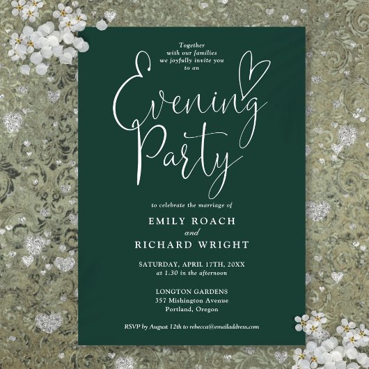 Emerald Green Script Wedding Abend Party Einladung