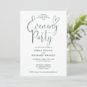 Emerald Green Script Wedding Abend Party Einladung (Stehend Vorderseite)