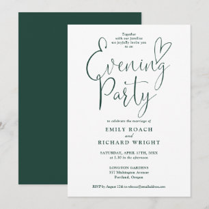 Emerald Green Script Wedding Abend Party Einladung