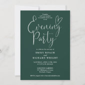 Emerald Green Script Wedding Abend Party Einladung (Vorderseite)