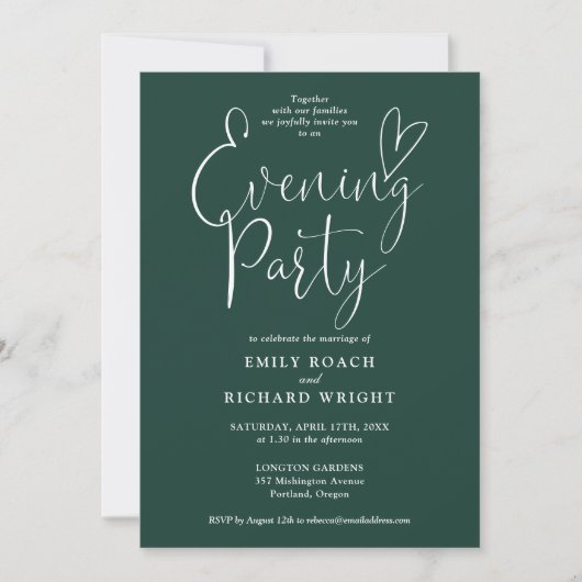 Emerald Green Script Wedding Abend Party Einladung (Vorderseite)