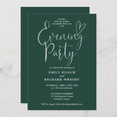 Emerald Green Script Wedding Abend Party Einladung (Vorne/Hinten)