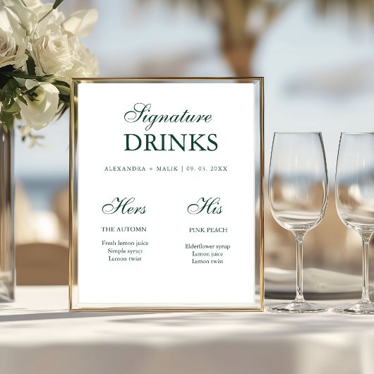 Emerald Green Signature Drink wedding sign Poster