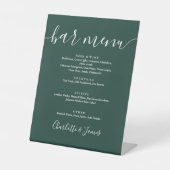 Emerald Green Signature Script Wedding Bar Menu Sockelschild (Vorderseite)