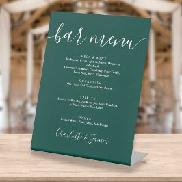 Emerald Green Signature Script Wedding Bar Menu Sockelschild