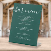 Emerald Green Signature Script Wedding Bar Menu Sockelschild