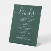 Emerald Green Signature Script Wedding Drinks Menü Sockelschild (Vorderseite)