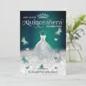 Emerald Green Silber Glitzer Schmetterling Einladung (Stehend Vorderseite)