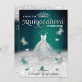 Emerald Green Silber Glitzer Schmetterling Einladung (Vorne/Hinten)