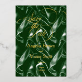 Emerald Green Silk Calligraphy Save the Date Folieneinladung (Vorderseite)