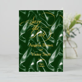 Emerald Green Silk Calligraphy Save the Date Folieneinladung