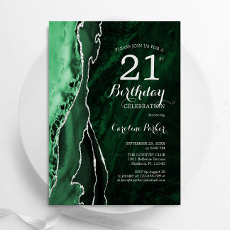 Emerald Green Silver Agate 21. Geburtstag Einladung