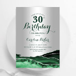 Emerald Green Silver Agate 30. Geburtstag Party Einladung<br><div class="desc">Smaragdgrün und silber agate 30. Geburtstag Party Einladung. Elegantes modernes Design mit Aquarellfarben-marmorgeode Hintergrund,  Imitate Glitzer Silber und Typografie Skript-Schriftart. Die trendige Einladungskarte eignet sich perfekt für eine stilvolle Damenfeier. Gedruckte Zazzle Einladungen oder Sofortdownload digitalen druckbaren Vorlage.</div>