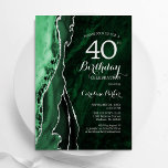 Emerald Green Silver Agate 40. Geburtstag Einladung<br><div class="desc">Smaragdgrün und silber agate 40. Geburtstag Party Einladung. Elegantes modernes Design mit Aquarellfarben-marmorgeode Hintergrund,  Imitate Glitzer Silber und Typografie Skript-Schriftart. Die trendige Einladungskarte eignet sich perfekt für eine stilvolle Damenfeier. Gedruckte Zazzle Einladungen oder Sofortdownload digitalen druckbaren Vorlage.</div>