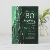 Emerald Green Silver Agate 80. Geburtstag Einladung (Stehend Vorderseite)