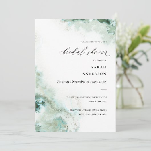 Emerald Green Silver Agate Brautparty laden Dankeskarte (Stehend Vorderseite)