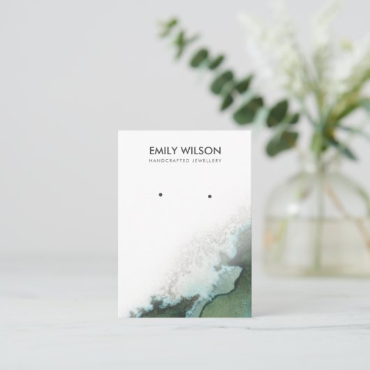 Emerald Green Silver Agate Earring Display Card Visitenkarte (Stehend Vorderseite)