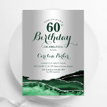 Emerald Green Silver Agate Marble 60. Geburtstag Einladung<br><div class="desc">Smaragdgrün und silber agate 60. Geburtstagsfeier Einladung. Elegantes modernes Design mit Aquarellfarben-marmorgeode Hintergrund,  Imitate Glitzer Silber und Typografie Skript-Schriftart. Die trendige Einladungskarte eignet sich perfekt für eine stilvolle Damenfeier. Gedruckte Zazzle Einladungen oder Sofortdownload digitalen druckbaren Vorlage.</div>