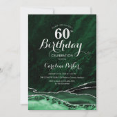 Emerald Green Silver Agate Marble 60. Geburtstag Einladung (Vorderseite)
