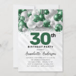 Emerald Green Silver Balloon Glitzer 30. Geburtsta Einladung<br><div class="desc">Moderner Glam Emerald Green Silver Ballon Glitzer Sparkle jedes Alter Geburtstag Einladung</div>