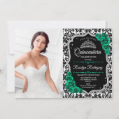 Emerald Green Silver Black Foto Quinceanera Einladung (Vorderseite)