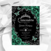 Emerald Green Silver Black Quinceanera Einladung