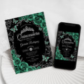 Emerald Green Silver Black Quinceanera Einladung